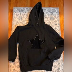 Zara Black Hoodie sweatshirt with Star Button Details. Size 13-14.